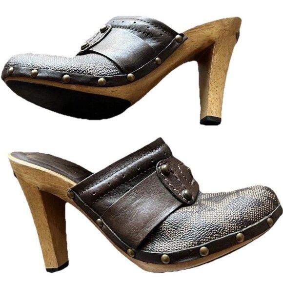 Michael Kors Shoes - Michael Kors Leather Studd Wood clogs Luggage Brown Platform Heels Womens Size 4